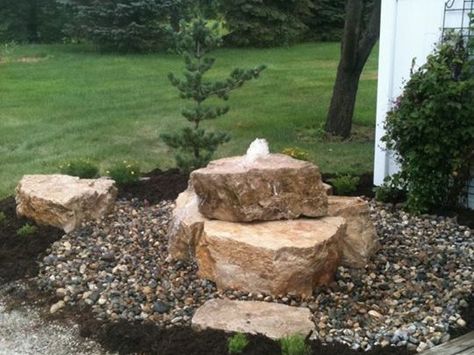 Stacked Stone Fountain, Stacked Stone Water Feature, Landscape Fountain, Reka Bentuk Landskap, Pondless Water Features, Landscaping With Fountains, Stone Water Features, Pondless Waterfall, Stacked Stones