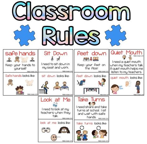 Simple Classroom Rules, Social Thinking Curriculum, Classroom Rules Printable, Simple Classroom, Daycare Curriculum, Behavior Cards, Preschool Workbooks, Sped Classroom, Life Skills Classroom