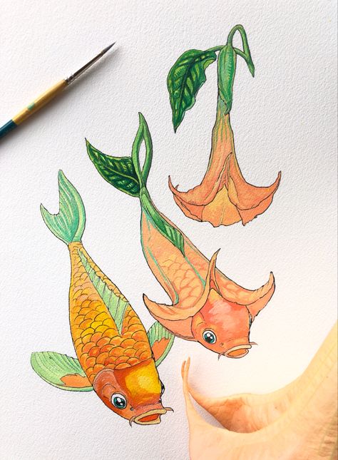 Transformation Drawing Ideas, Morphing Drawing, Metamorphosis Art Drawing, Metamorphosis Art Ideas, Koi Fish Drawings, Morphing Art, Noel Badges Pugh, Fish And Flowers, Drawings Of Animals