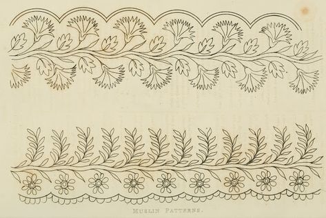 EKDuncan - My Fanciful Muse: Regency Era Needlework Patterns from Ackermann's Repository 1826 - 1828 Schiffli Borders, Regency Embroidery, Curtain Border, Apron Embroidery, Historical Embroidery, Embroidery Dress Pattern, Border Embroidery Designs, Regency Era, Needlework Patterns