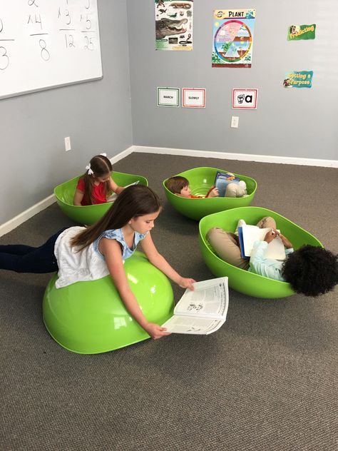 ABL 507 Green Rockin Turtle ShellThe rocking turtle shell is designed with safety and fun in mind! The bottom has a smooth curve to prevent children from getting hurt when they rock from side to side.  A perfect addition to any classroom, lab, o... Sensory Classroom, Reading Corner Classroom, Turtle Shells, Kids Fitness, Kids Cafe, Sensory Rooms, Elementary School Classroom, Sensory Room, Staff Training