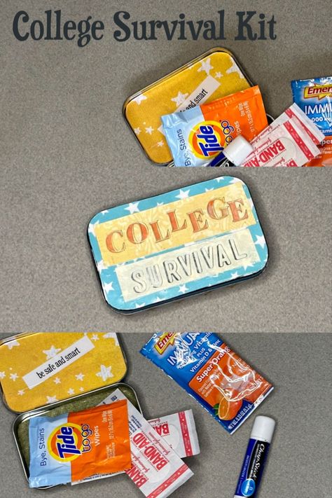 mint tin used as survival kit for college kid needs Altoids First Aid Kit, Mini Altoid Tin Ideas, College Survival Kit, Altoid Tin, College Survival, Altered Tins, Skillshare Classes, Mint Tins, Survival Kits