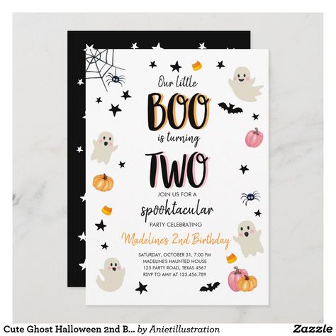 Katie White, Halloween First Birthday, Halloween Birthday Party Invitations, Halloween Birthday Invitations, Pink Ghost, 1st Birthday Party Invitations, 2nd Birthday Invitations, Girl 2nd Birthday, Birthday Halloween Party