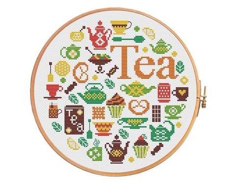 Teapot Embroidery, Thread Journal, Cake Cross Stitch, Embroidery Cake, Tea Pattern, Rishi Tea, Autumn Cross Stitch Patterns, Sampler Cross Stitch, March Hare