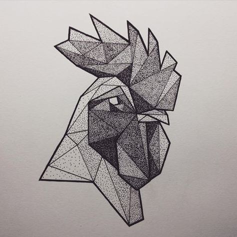 Rooster Head Tattoo, Head Tattoo Design, Rooster Head, Chicken Tattoo, Rooster Tattoo, Stippling Art, Head Tattoo, Polygon Art, Geometric Tattoos