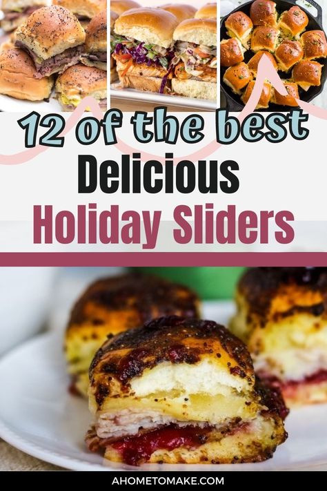 The Best Holiday Sliders: Recipes You'll Love - A Home to Make Holiday Sliders Recipes, Holiday Ham And Cheese Sliders, Christmas Ham Sliders, Christmas Breakfast Sliders, Sliders For Christmas Party, Freezable Sliders, Xmas Sandwich Ideas, New Years Sliders, Christmas Party Sliders