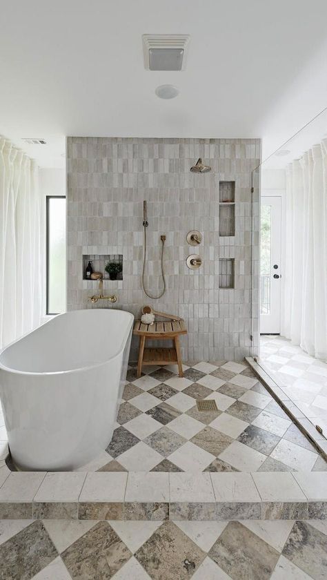 Checkerboard floors in bathroom @melisaclementdesigns Bathroom Checkered Floor, Checkered Floor Bathroom, Floor Bathroom Ideas, Ideas For Flooring, Classic Flooring, Checkerboard Floors, Outdoor Interior Design, Outdoor Interior, Checkered Floor