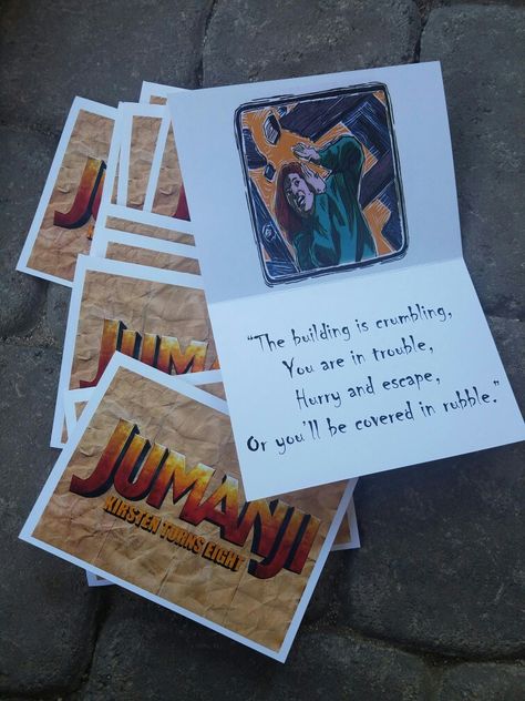 Made games up for several Jumanji cards, including a mini escape room Jumanji Escape Room, Jumanji Classroom Transformation, Jumanji Party Games, Jumanji Themed Party, Jumanji Party Ideas, Jumanji Birthday Party, Jumanji Theme, Arcade Themed Birthday Party, Jumanji Party