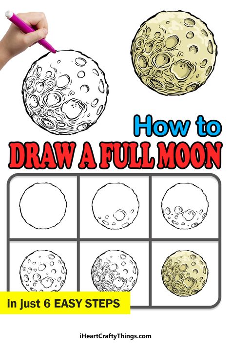 Space Painting Easy Step By Step, How To Draw A Full Moon, Full Moon Doodle, English Drawing, Spaceship Drawing, Paper Art Design, Space Drawings, Art Therapy Projects, Drawing Cartoon Faces