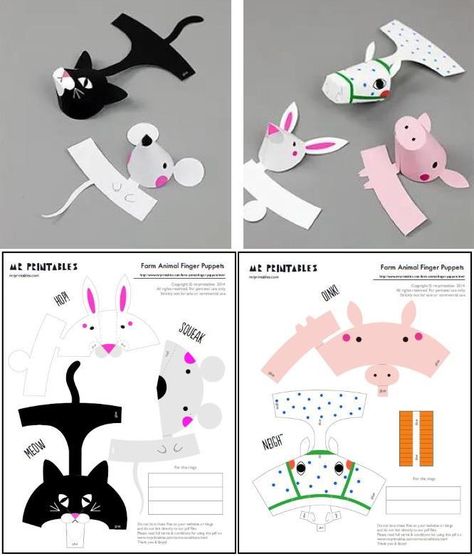 PAPERMAU: Farm Animals Papercraft Finger Puppets For Kids - by Mr. Printables Finger Puppets For Kids, Mr Printables, Puppets For Kids, Red Brick House, Finger Puppets, Red Bricks, Paper Toys, Paper Models, House In The Woods