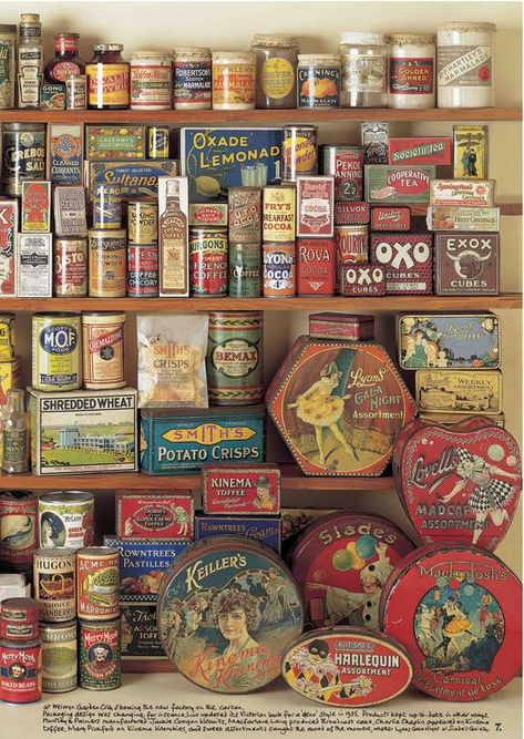 Collection of packages from the 1920s by the Museum of Branding 1920s Packaging Design, Vintage Indian Packaging, 1940s Packaging, Vintage Tin Packaging, Vintage Candy Tins, Peach Drinks, Dolls House Shop, Old Country Stores, Scrapbook Collection