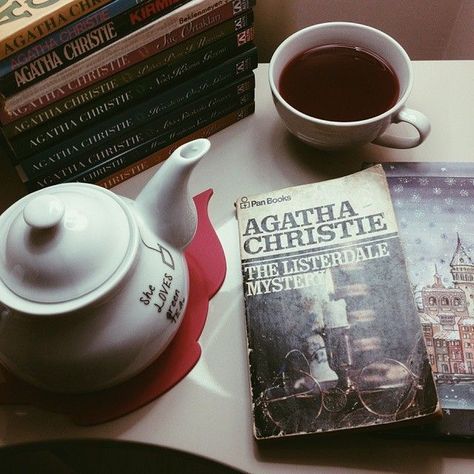 Agatha Christie Books, Tv Doctors, Tea And Books, Miss Marple, Hercule Poirot, Aesthetic Blue, A Cup Of Tea, High Society, Coffee And Books