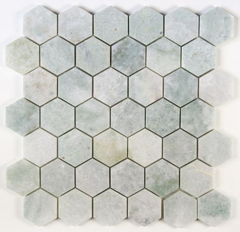 2" Hex Ming Green Polished Marble Briarcliff Manor, Westchester County, Bath Ideas, Green Marble, White Bathroom, Bathroom Inspiration, Tile Floor, Tile, Marble