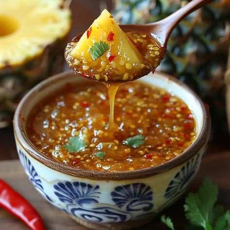 Easy Sweet Chili Pineapple Sauce Recipe Chili Pineapple Sauce, Sweet Chili Pineapple Sauce Recipe, Chilli Sauce Recipe, Best Sauce Recipe, Sauces Recipes, Pineapple Sauce, Chili Sauce Recipe, Dipping Sauces Recipes, Sweet Chilli Sauce