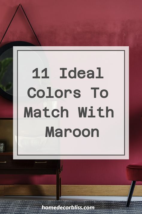 Explore 11 ideal colors that beautifully complement maroon in your home decor, fashion choices, and accessories. From timeless neutrals to bold hues, find the perfect color schemes to elevate your style and create a stunning visual impact. Whether you're looking for a sophisticated look or a vibrant pop of color, these carefully curated options will inspire you to experiment and create striking combinations with maroon. Upgrade your color palette effortlessly with these chic and versatile choice Colors To Pair With Maroon, Shades Of Maroon Color Schemes, Burgundy Paint Colors Accent Walls, Bedroom Bold Colors, Wine Red Living Room Decor, Cranberry Living Room Ideas, Burgundy Feature Wall Living Room, Wine Sofa Living Room Ideas, Colors That Complement Burgundy