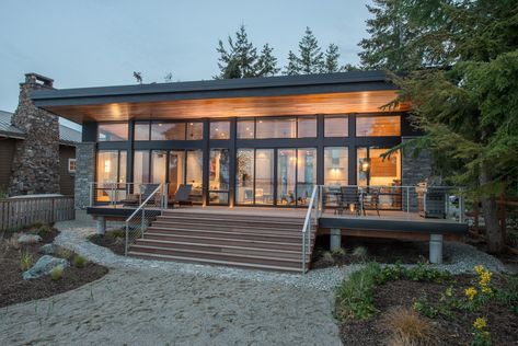 Beach Drive, Beachfront Cottage, Camano Island, Modern Lake House, Modern Renovation, Waterfront Cottage, Modern Barn Door, Studios Architecture, Shed Roof