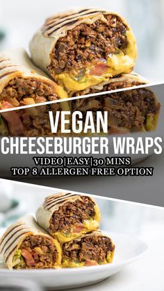 Vegan Cheeseburger, Cheeseburger Wraps, Wraps Vegan, Resep Vegan, Plat Vegan, Pasta Vegetariana, Vegan Wraps, Vegan Main Dishes, Vegan Burgers