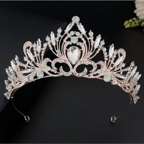 Rose Gold Tiara Women Rhinestone Wedding Crown Bride Bridesmaids Queen Princess Diadem Wedding, Crown Bride, Bride Hair Jewelry, Crystal Wedding Tiaras, Rose Gold Tiara, Rose Gold Crown, Glow Jewelry, Crown For Women, Queen Princess