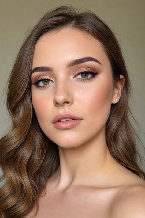 Wedding Makeup Cat Eye Natural, Neutral Wedding Eye Makeup, Neutral Tone Makeup Looks, Natural Makeup Looks Brown Eyes, Wedding Makeup Inspo Brides, Make Up For Almond Eye, Cool Tone Makeup Looks Natural, Natural Glam Make Up, Natural Make Up Weddings