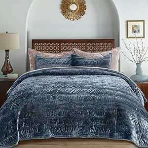 Blue Comforter Bedroom, Navy Blue Bedding, Dark Bedroom Furniture, Stormy Blue, Quilted Bedding, Velvet Comforter, Unique Bedding Sets, Blue Comforter, Blue Sheets