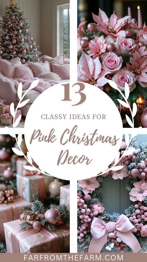 Pink Christmas Decor Ideas Pink Christmas Wreath Ideas, Blush Pink Christmas Decorations, Pink And Gold Christmas Decor, Pink And Red Christmas Decor, Pink Xmas Decor, Pink Christmas Diy, Pink Christmas Decor Ideas, Pink Christmas Wreath, Pink Christmas Decor