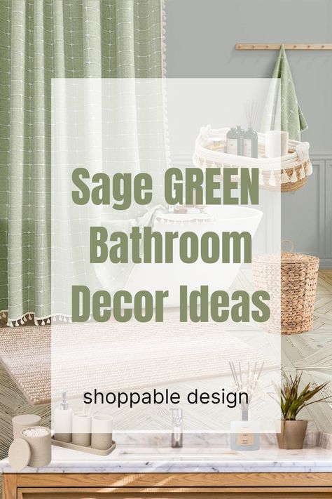 Are you tired of the same old bathroom colors and are looking for something new? I've gathered some of the best sage green bathroom decor ideas to inspire you. Don't hesitate, dive into my green bathroom design and transform your bathroom into a tranquil sanctuary. I included the links to this sage bathroom design so that you can shop the look or simply use it as bathroom inspiration! Safe Green Bathroom Decor, Bathroom With Green Accessories, Calming Bathroom Decor, Eucalyptus Bathroom Ideas, Safe Green Bathroom, Sage Green Bathroom Ideas Decor, Bathroom With Green Walls, Green Guest Bathroom, Sage Bathroom Ideas