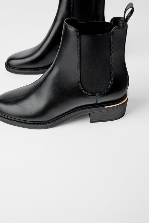 Zara Low Heeled Ankle Boots With Trim at Heel Zara Ankle Boots Outfits, Earthy Fits, Fantasy Palace, Black Flat Ankle Boots, Zara Ankle Boots, Boots With Heel, Flat Ankle Boots, Ankle Flats, Low Heel Ankle Boots