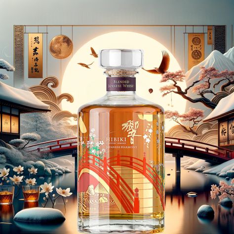 Suntory Whisky proudly unveils the Hibiki Japanese Harmony 100th Anniversary Edition, a remarkable embodiment of Japanese craftsmanship and a tribute to a Suntory Whisky, Japanese Nature, Japanese Craftsmanship, Japanese Whisky, Faceted Design, Elegant Bouquet, Traditional Japanese Art, Key Visual, 100th Anniversary