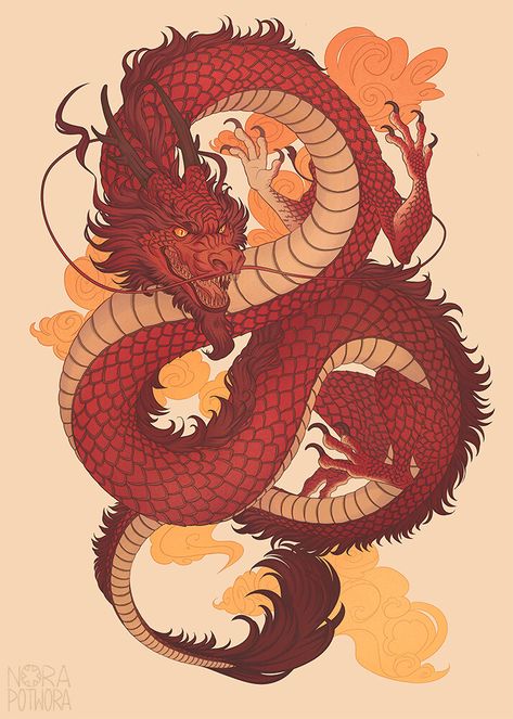 ArtStation - Chinese dragon | 04.2019, Nora Potwora Ako Kresliť, Dragon Poster, Tato Naga, Kunst Inspo, Creaturi Mitice, Chinese Dragon Tattoos, Japanese Dragon Tattoos, Asian Dragon, Dragon Illustration