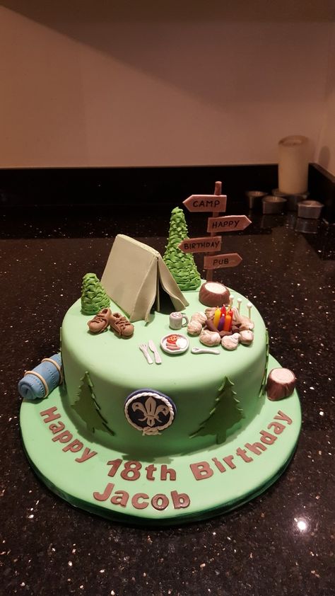 Tent Cake Ideas, Camping Cake Ideas For Men, Camping Birthday Cake Ideas, Scout Themed Cakes, Camping Cakes Birthday, Adventure Cake Ideas, Camping Cake Ideas, Camp Cake, Camping Theme Cakes