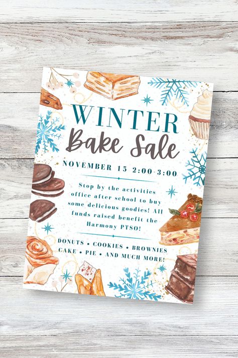 Christmas Holiday Bake Sale Flyer, Winter Bake Sale Editable Template, School Fundraiser, PTA Baking Sale, PTO Fundraiser, Church Bake Sale Christmas Bake Sale Poster, Holiday Bake Sale, Bake Sale Poster, Bake Sale Flyer, Holiday Baking Christmas, Sale Ideas, Winter Cake, Sale Flyer, School Fundraisers