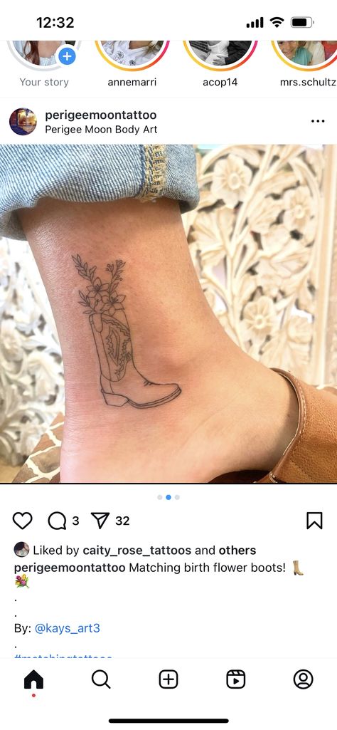 Cowboy Boot Tattoo Placement, Western Ankle Tattoo, Cowboy Boot With Flowers Tattoo, Southern Tattoos For Women, Nashville Tattoos, Tiny Western Tattoos, Southern Tattoos, Cowboy Boot Tattoo, Nashville Tattoo