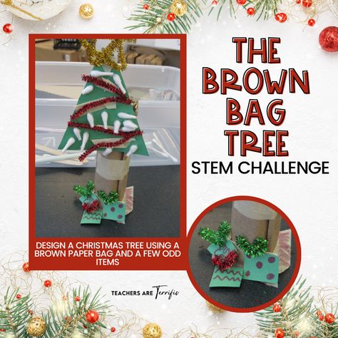 The Brown Bag Tree (Christmas STEM) - Teachers are Terrific Flat Tree, Tree For Christmas, Tree Stem, December Activities, Christmas Stem, Holidays Ideas, Stem Teacher, Stem Challenge, Paper Bow