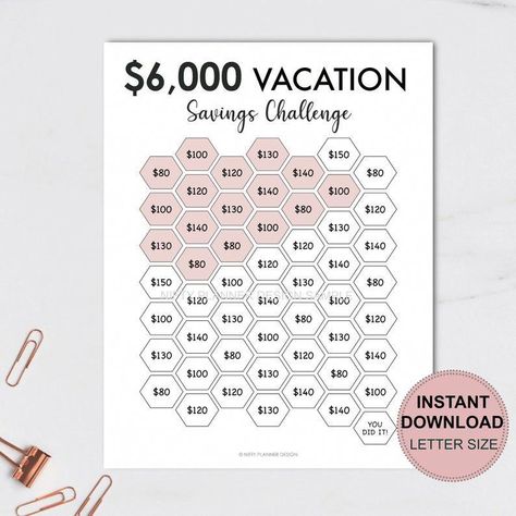 Weekly Savings Chart, Money Saving Challenge Printable, Saving Challenge Printable, Printable Money, Saving Money Chart, Savings Chart, Money Chart, Vacation Savings, Money Saving Methods