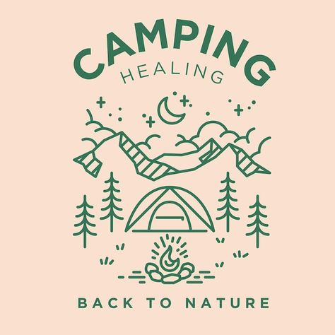 Vector camping healing vintage monoline ... | Premium Vector #Freepik #vector #camping-illustration #camp #camping-night #camping-tent Scene Illustration, Scene Photo, Back To Nature, Vector Photo, 3d Objects, Premium Vector, Graphic Resources, Tent, Stock Vector