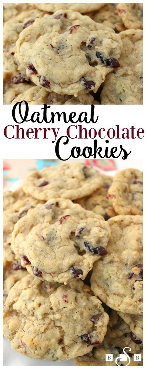 Cherry Chocolate Cookies, Cherry Oatmeal Cookies, Cherry Oatmeal, Cookies Monster, Chocolate Cherry Cookies, Super Cookies, Baked Desserts, Chocolate Oatmeal Cookies, Cherry Cookies