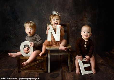 Happy birthday! The triplets (pictured above) turned one last month and celebrated their f... Triplet Photography, Triplets Photography, Pregnant With Triplets, Gothic Nursery, Casual Photoshoot, The Triplets, Bday Shoot, Baby Brezza, Milestone Photos