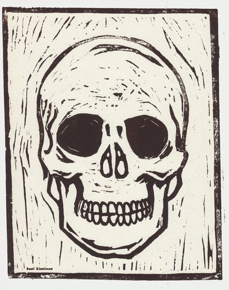 Original Rustic Skull Linocut With a Very by LittleBunnySunshine Linocut Portrait, Gcse Graphics, Prints Ideas, Linoleum Print, Lino Art, Linocut Art, Bleach Art, Wood Engraving, Sgraffito