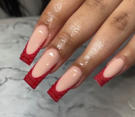 Red Crocodile Nails French Tip, Drip Nails, Claw Nails, French Tip Acrylic Nails, Coffin Nails Long, Unique Acrylic Nails, Bling Acrylic Nails, Acrylic Nails Coffin Short, Short Acrylic Nails Designs