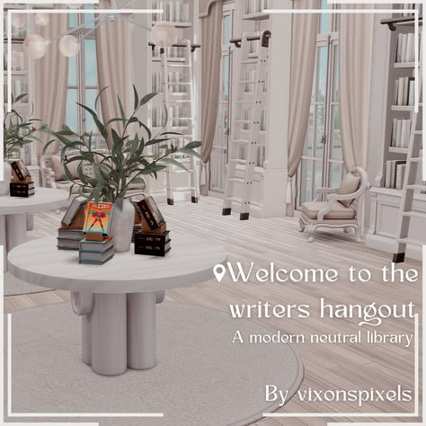 Writers Hangout | Library | Patreon The Sims 4 Lots, San Myshuno, Play Sims 4, Sims 4 Bedroom, Play Sims, Modern Library, Save File, Sims Four, Sims 4 Cc Furniture