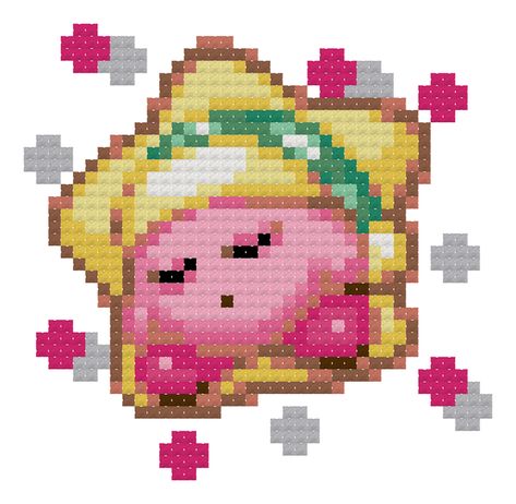 Sleepy Kirby Free Cross Stitch Pattern | Sirithre on Patreon Kirby Cross Stitch Pattern Free, Kirby Cross Stitch Pattern, Kirby Pixel Art Grid, Cute Cross Stitch Patterns Free, Kirby Perler Bead Patterns, Sanrio Cross Stitch, Pixel Art Kirby, Kirby Cross Stitch, Anime Cross Stitch Patterns