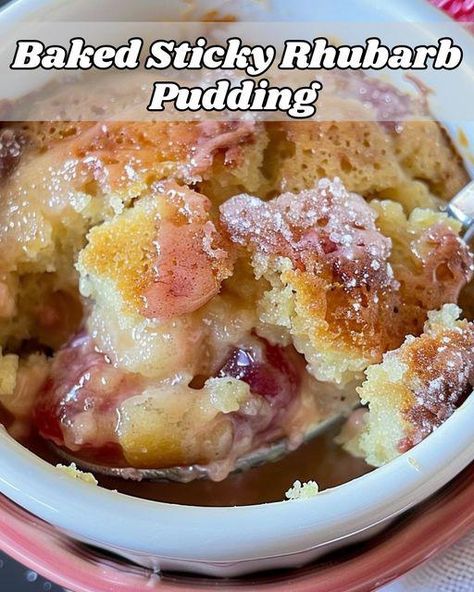 🍰 Baked Sticky Rhubarb Pudding 🍰 - Recipes By Clare Sticky Rhubarb Pudding, Rhubarb Pudding, Sticky Pudding, Rhubarb Desserts, Krispie Treats Recipe, Rhubarb Recipes, Easy Baking Recipes Desserts, Pudding Desserts, Scrumptious Desserts