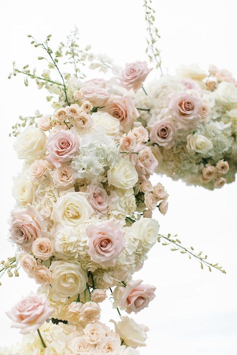 White hydrangea, white delphinium, white rose, blush rose, blush spray rose ceremony altar flowers Blush Wedding Ceremony, Deer Valley Wedding, White And Blush Wedding, White Hydrangea Wedding, White Delphinium, Rose Ceremony, Rose Wedding Theme, Blush Wedding Theme, Blush Pink Wedding Dress