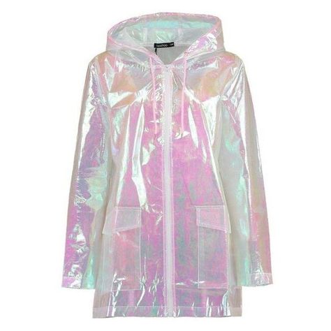 Boohoo Freya Mermaid Holographic Rain Mac ❤ liked on Polyvore featuring outerwear, coats, wrap coat, holographic coat and pink coat Holographic Raincoat, Coats Puffer, Holographic Fashion, Mac Coat, Rain Mac, Raincoat Outfit, Coat Puffer, Longline Coat, Puffy Coat