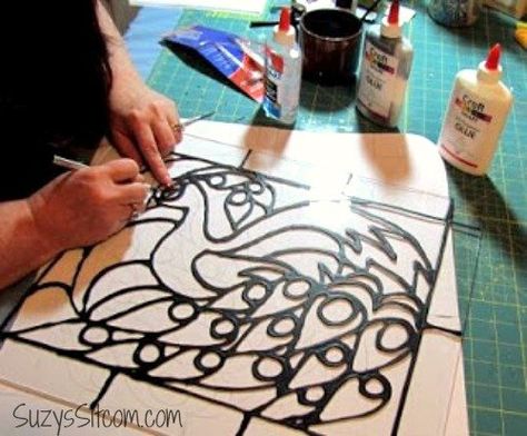 creating faux stained glass with acrylic paint and glue, crafts, painting Painting On Plexiglass Diy, Clear Glue Crafts, Diy Staining, Pen Craft, Stained Glass Paint, Glass Paint, Clear Glue, Stained Glass Diy, Black Sharpie