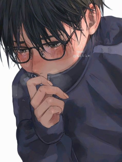 Anime Boy With Glasses Drawing, Nerd Boy Drawing, Anime Nerd Boy, Chubby Anime Guy, Chubby Boy Art, Anime Glasses Boy, Boy And Girl Drawing, Manga Watercolor, Boy Illustration