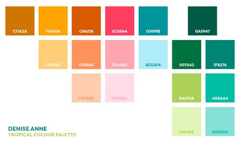 Free Color Palettes from Popular Designers Tropical Pallet Colour Palettes, Complete Color Palette, Tropical Wedding Pallet, Color Palette With Mint Green, Bright Tropical Color Palette, Tropical Colour Palette, Tropical Pallet, Japan Color Palette, 9 Color Palette