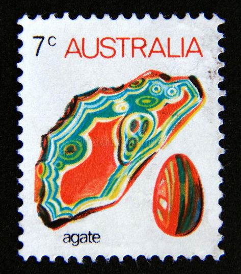 Postage stamp Australia, 1973. Agate Gemstone stock photo Vintage Stamps Postage, Spark Art, Snail Mail Pen Pals, طوابع بريد, Postage Stamp Design, Old Stamps, Mail Stamp, Matchbox Art, Postage Stamp Art