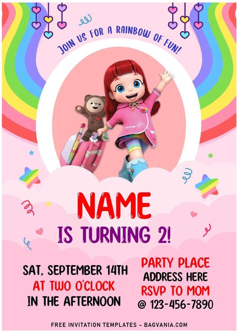 Rainbow Ruby Birthday Theme, Rainbow Ruby, Cafe Theme, Pastel Wedding Invitations, Free Printable Invitations Templates, Rainbow Birthday Invitations, Rainbow Invitations, 32 Birthday, 34th Birthday