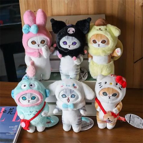 0.98US $ 94% OFF|Kawaii Sanrio Plush Keychain Pendant Cartoon Mofusand Shark Cat Cross Dressing Hello Kitty Kuromi doll stuff Backpack Decor Toys| |   - AliExpress Calico Cat Plush, Plushies Sanrio, Cinnamoroll Bag, Kawaii Shark, Pop Mart Skullpanda, Sanrio Keychain, Shark Cat, Sanrio Plush, Hello Kitty Kuromi